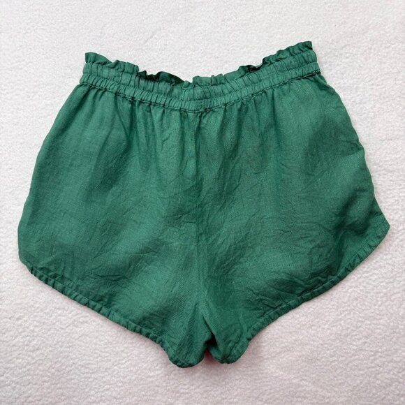 Faherty Laguna 100% Linen Elastic Tie Waist Shorts Pockets Green Beachy Womens S - Picture 5 of 10